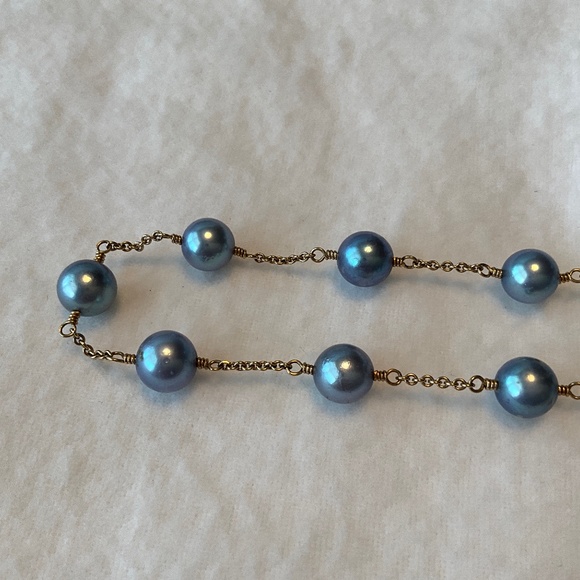VINTAGE 14K Gold Blue Pearl Tin Cup Necklace - Picture 10 of 16